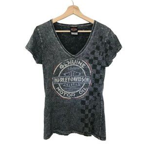 HARLEY DAVIDSON Gray V-Neck Short Sleeve Tee Shirt Motorcycle T Shirt Women's S